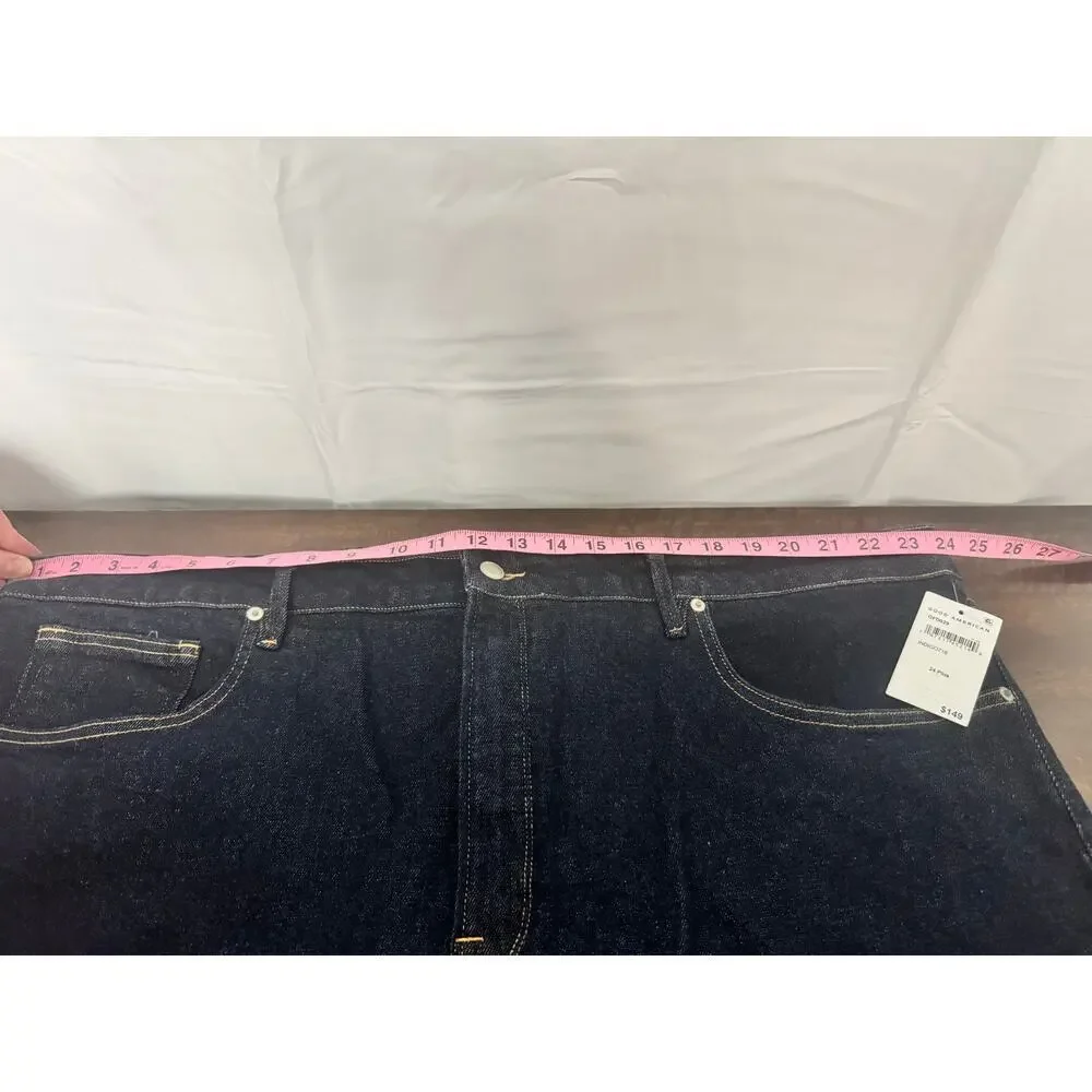 Good American Stretch Denim Indigo Midi Skirt Size 24 (Plus), NWT